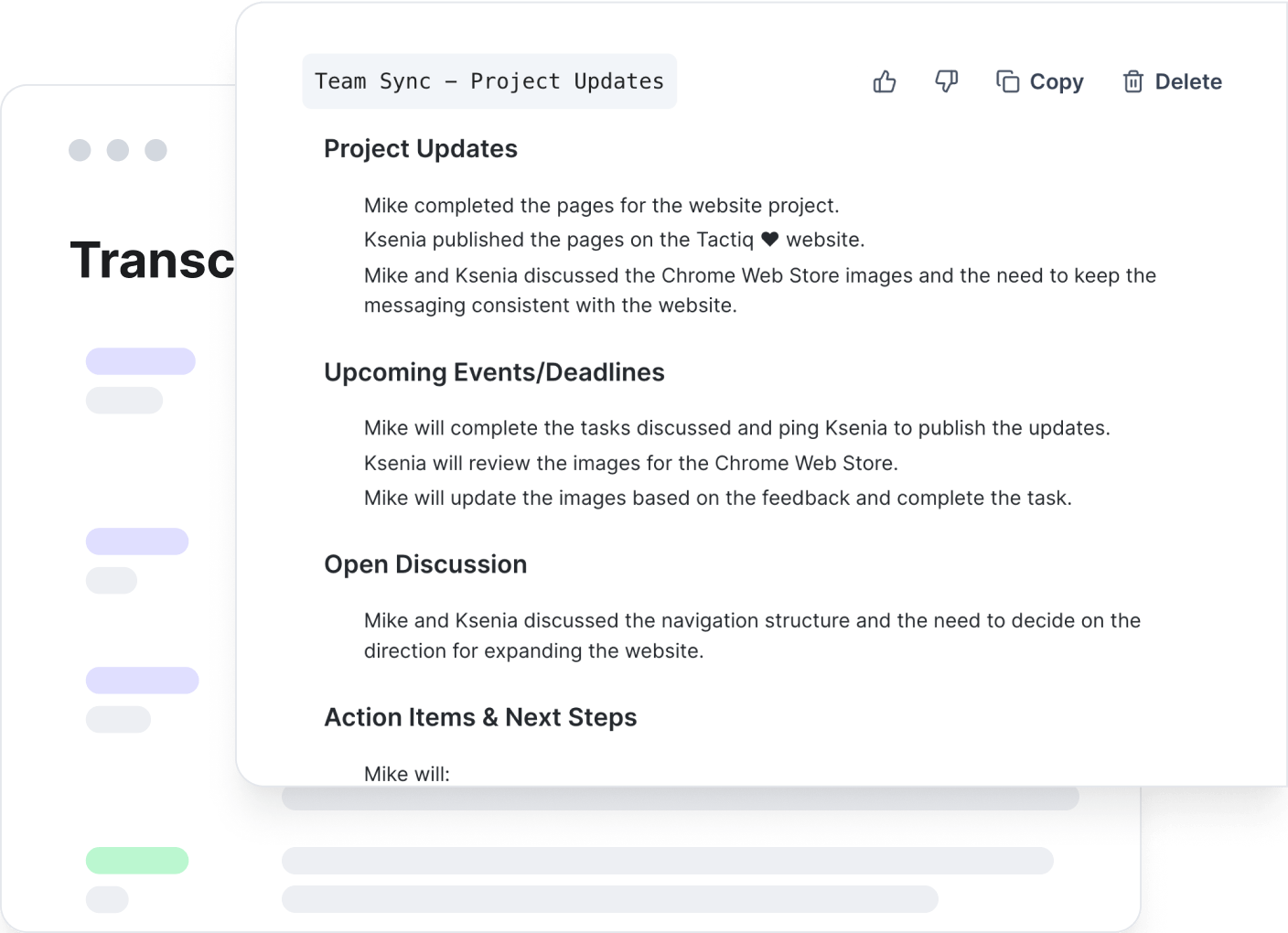 Tactiq meeting summary and important notes