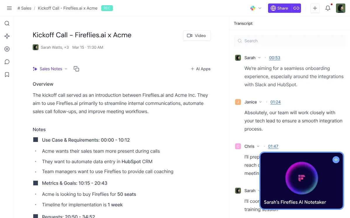Fireflies.ai meeting notes