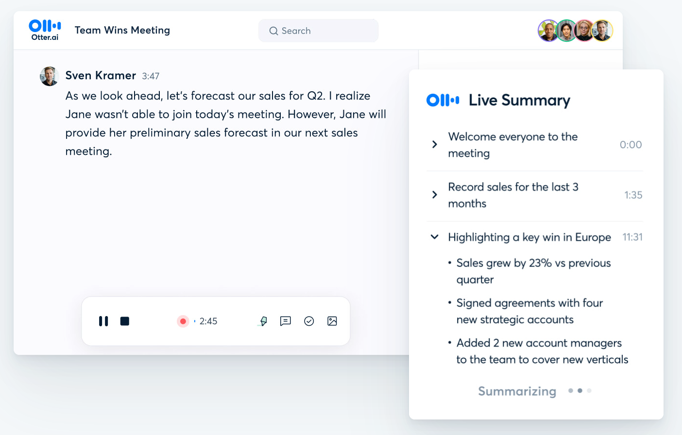 otter.ai live summary