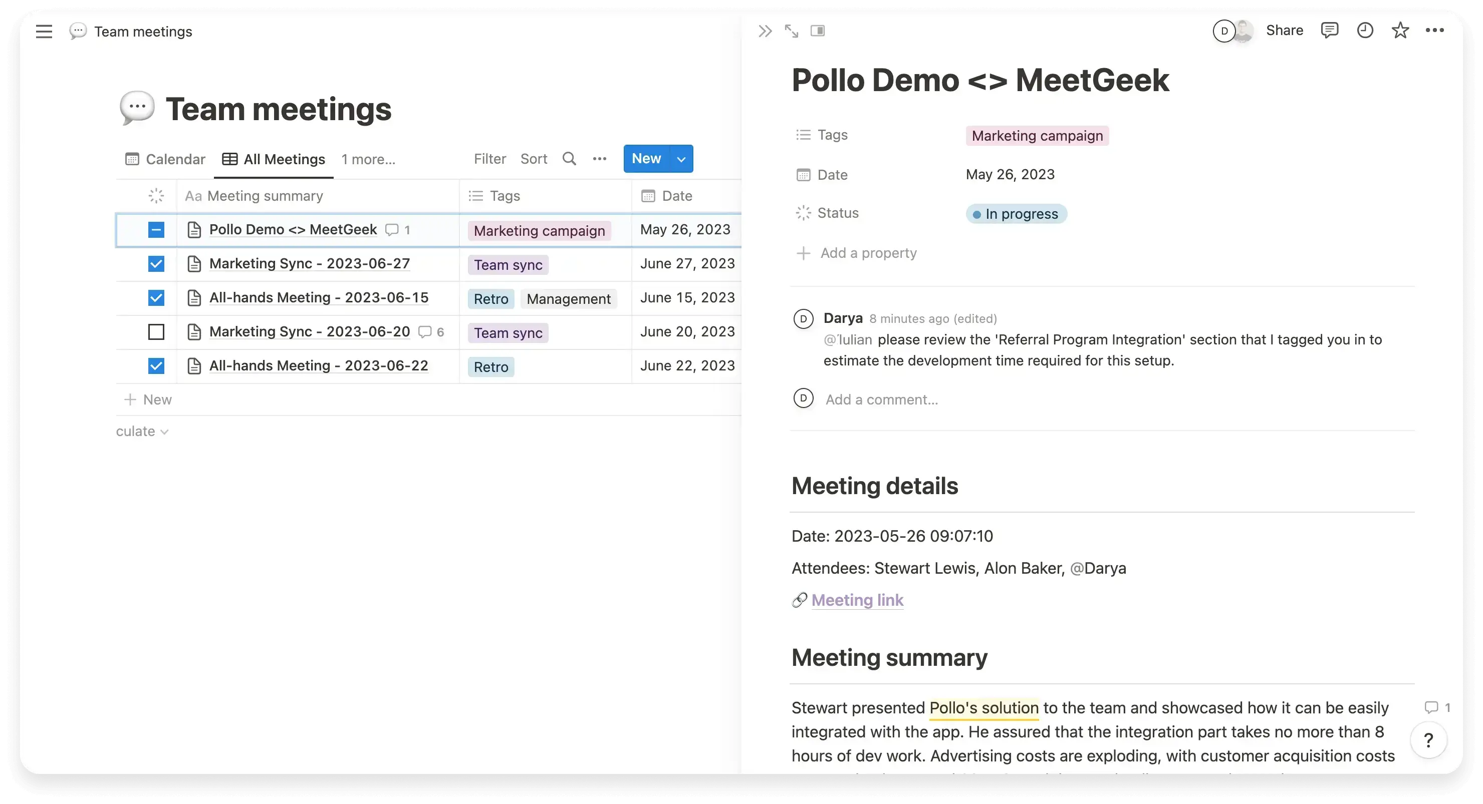 send meeting notes to Notion