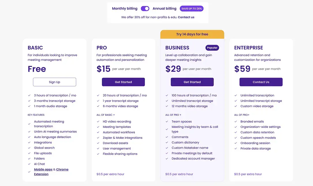 meetgeek ai pricing