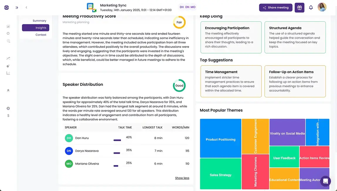 MeetGeek's conversation intelligence feature