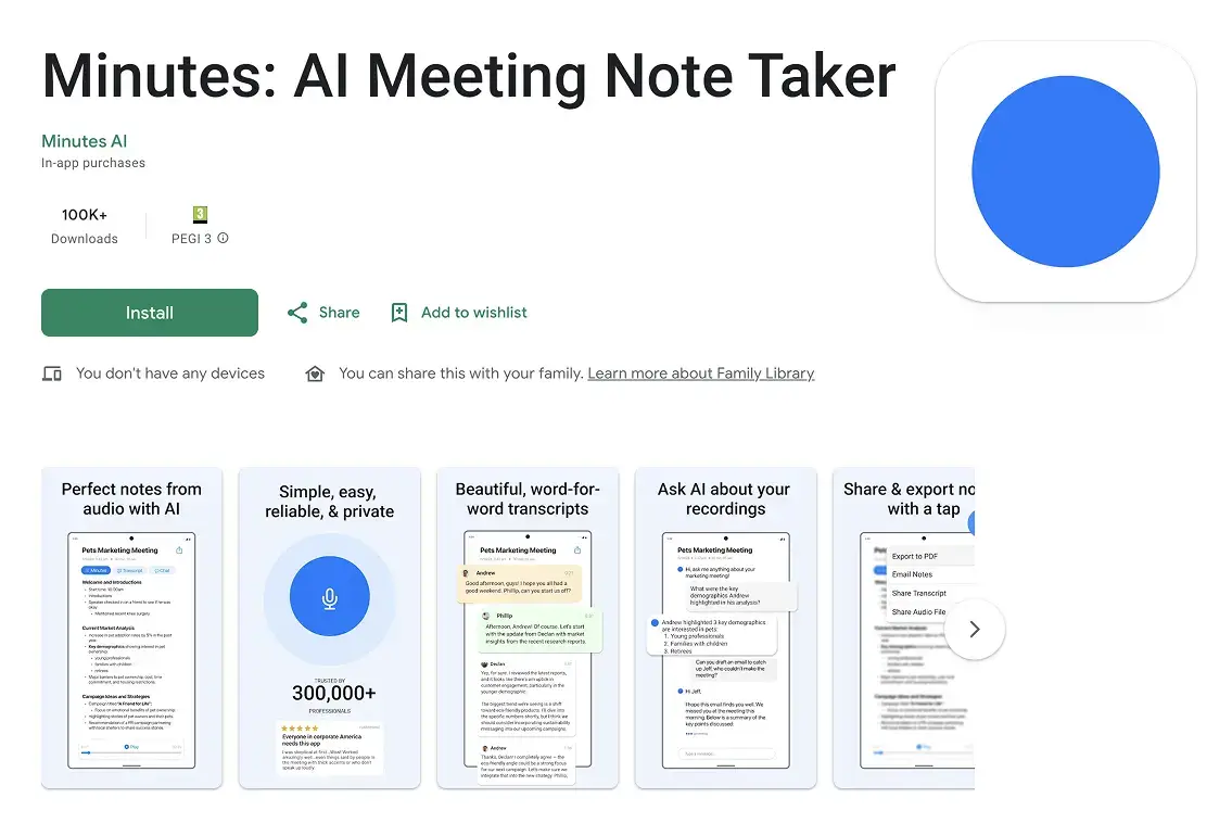 minutes mobile app for note-taking