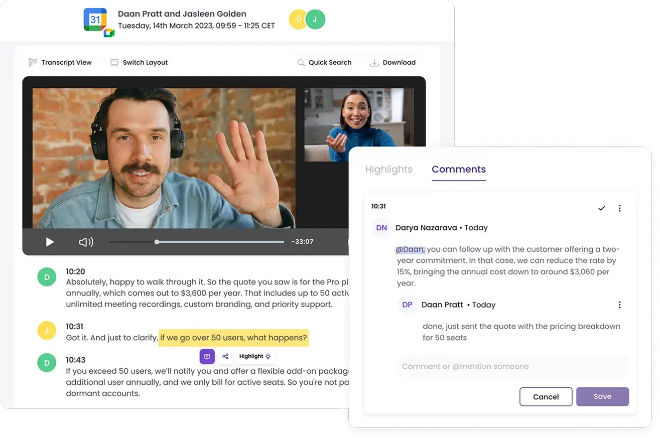 MeetGeek’s collaboration features
