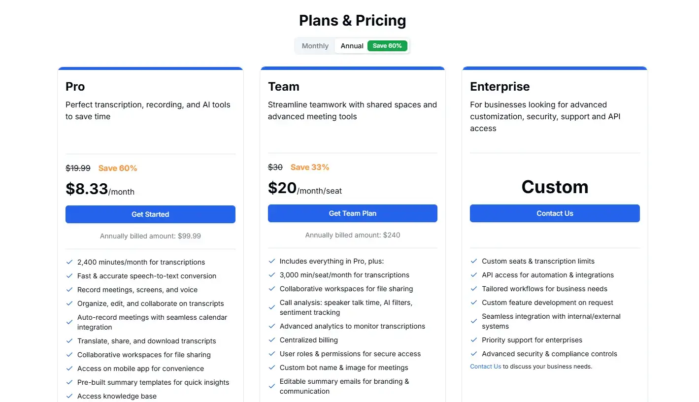 Transkriptor's pricing