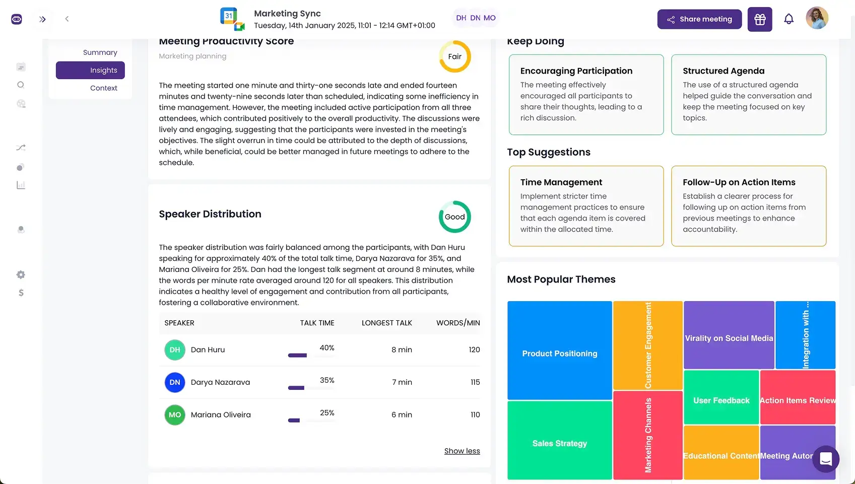 MeetGeek’s AI analysis feature