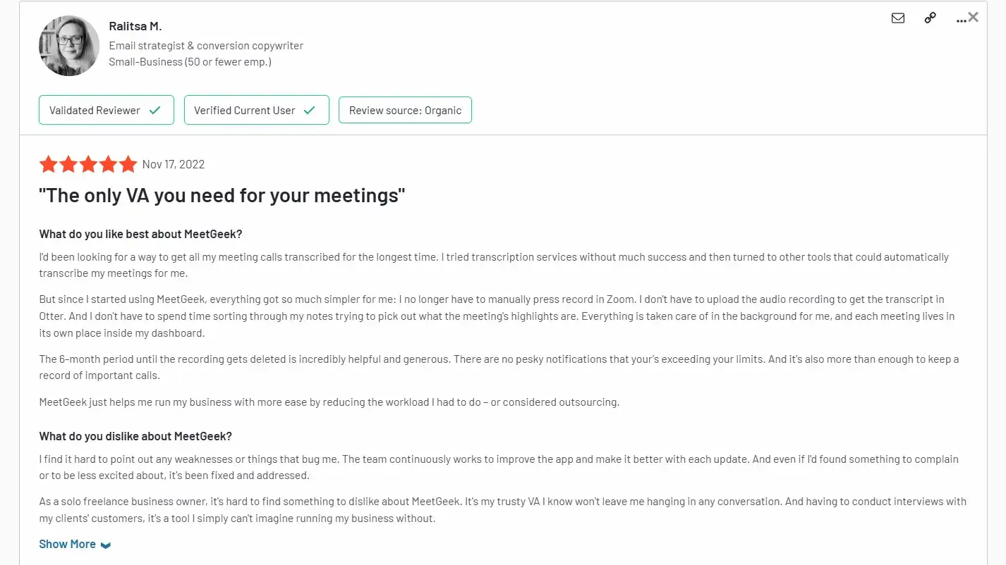MeetGeek provides reliable transcription services