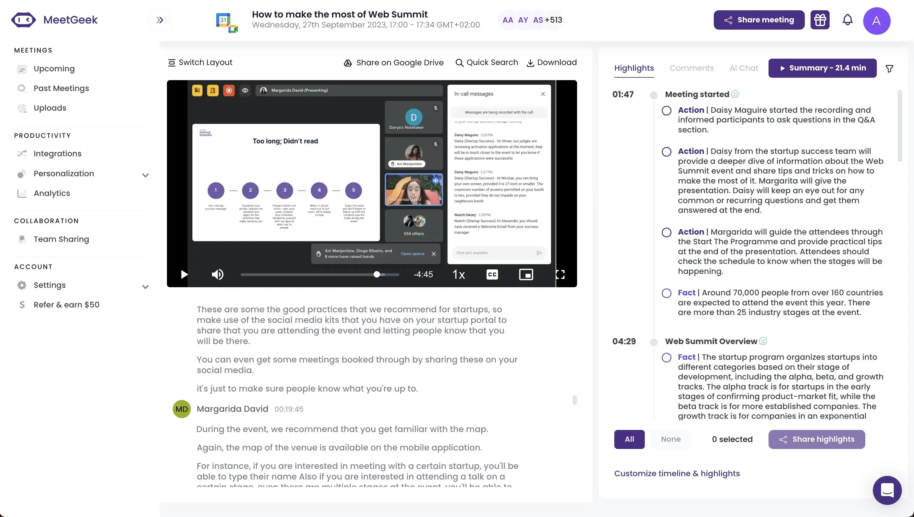 MeetGeek’s user interface