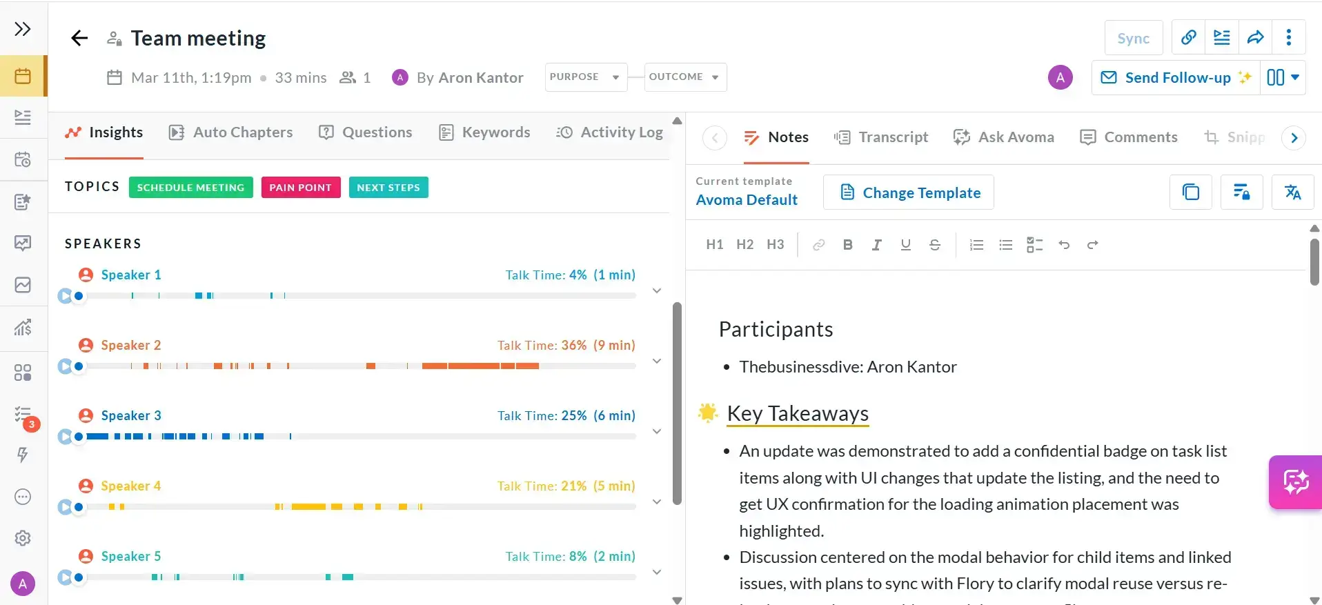Avoma's conversation intelligence features