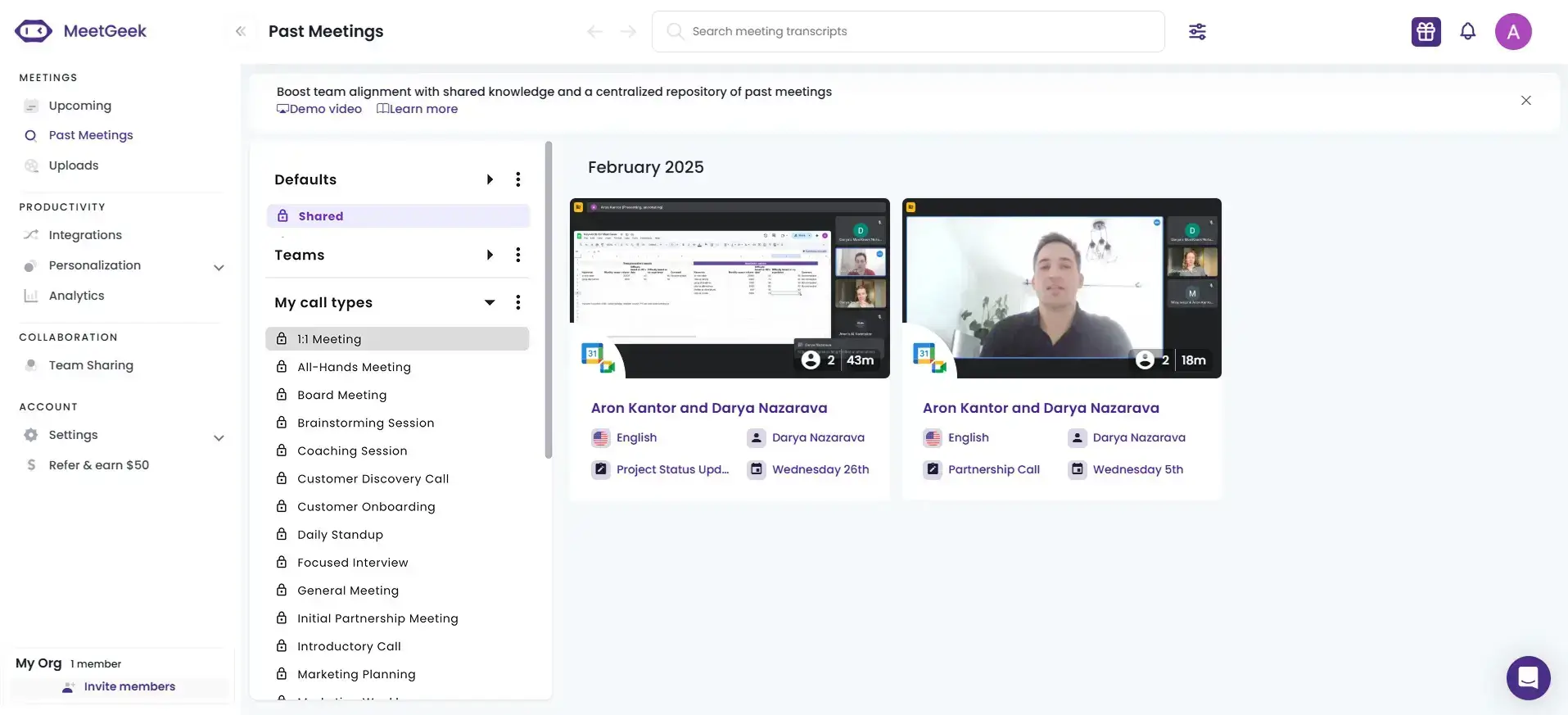 MeetGeek's user interface