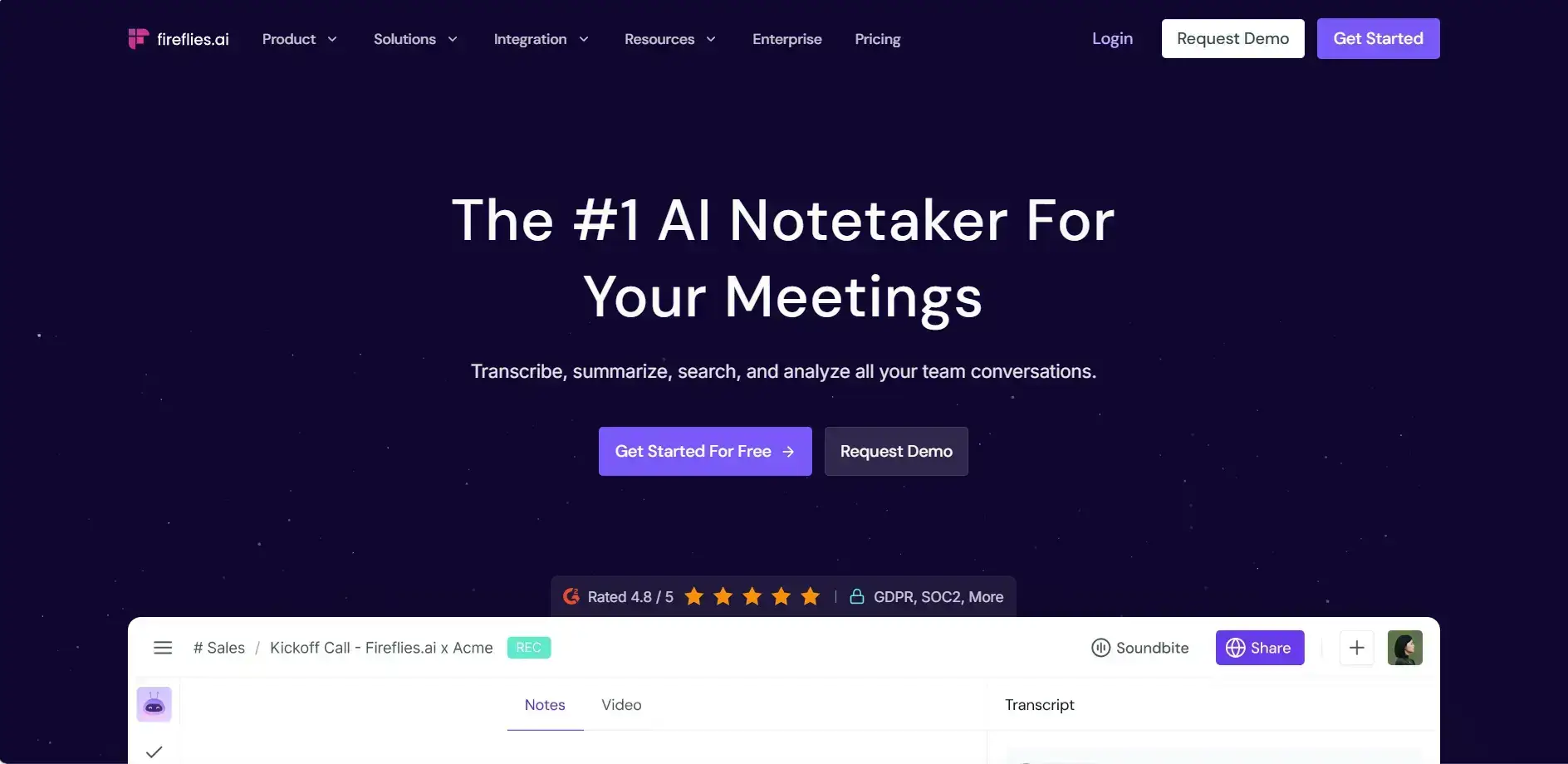 Fireflies AI is one of the best Fathom AI alternatives to transcribe and record meetings