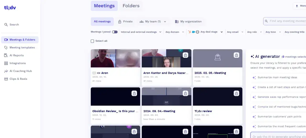 tl;dv's user interface