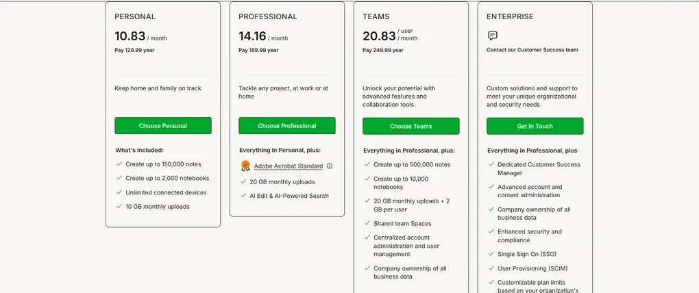 Evernote's pricing