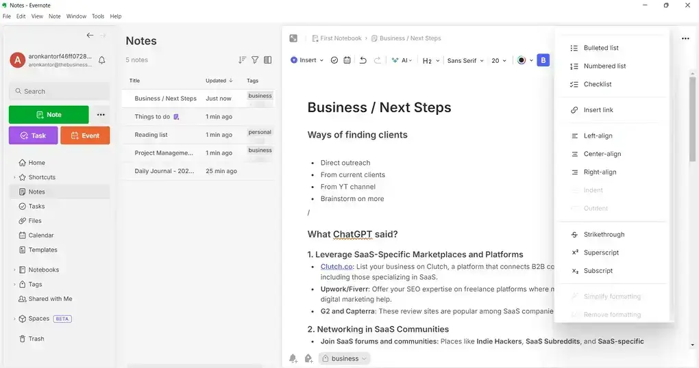 Evernote is ideal for writing meeting minutes and notes