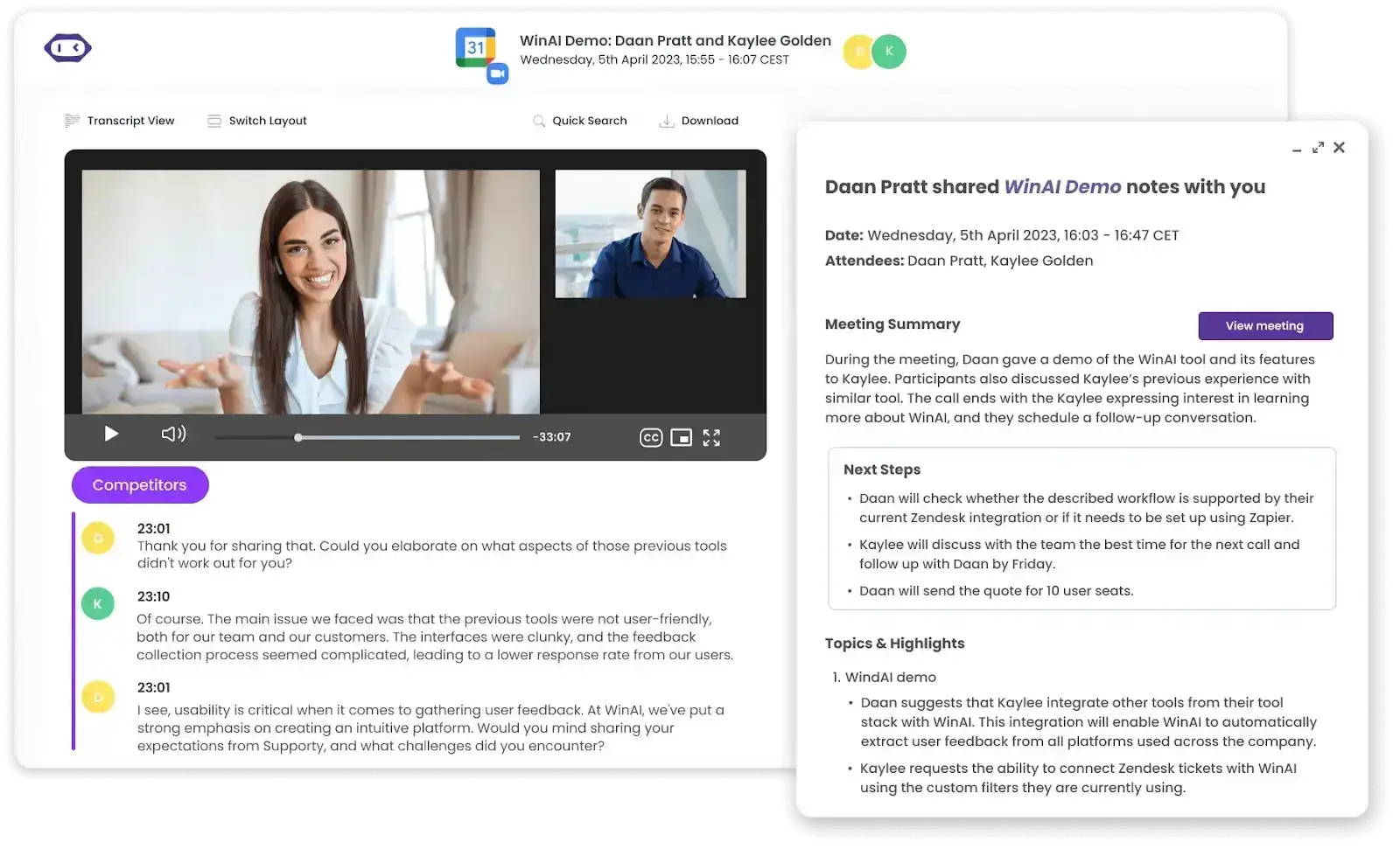 MeetGeek assistant for Zoom, MS Teams, and Google Meet Meetings