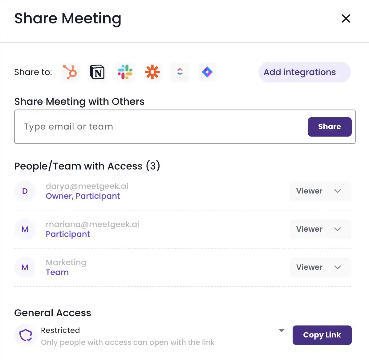 MeetGeek Team Permissions