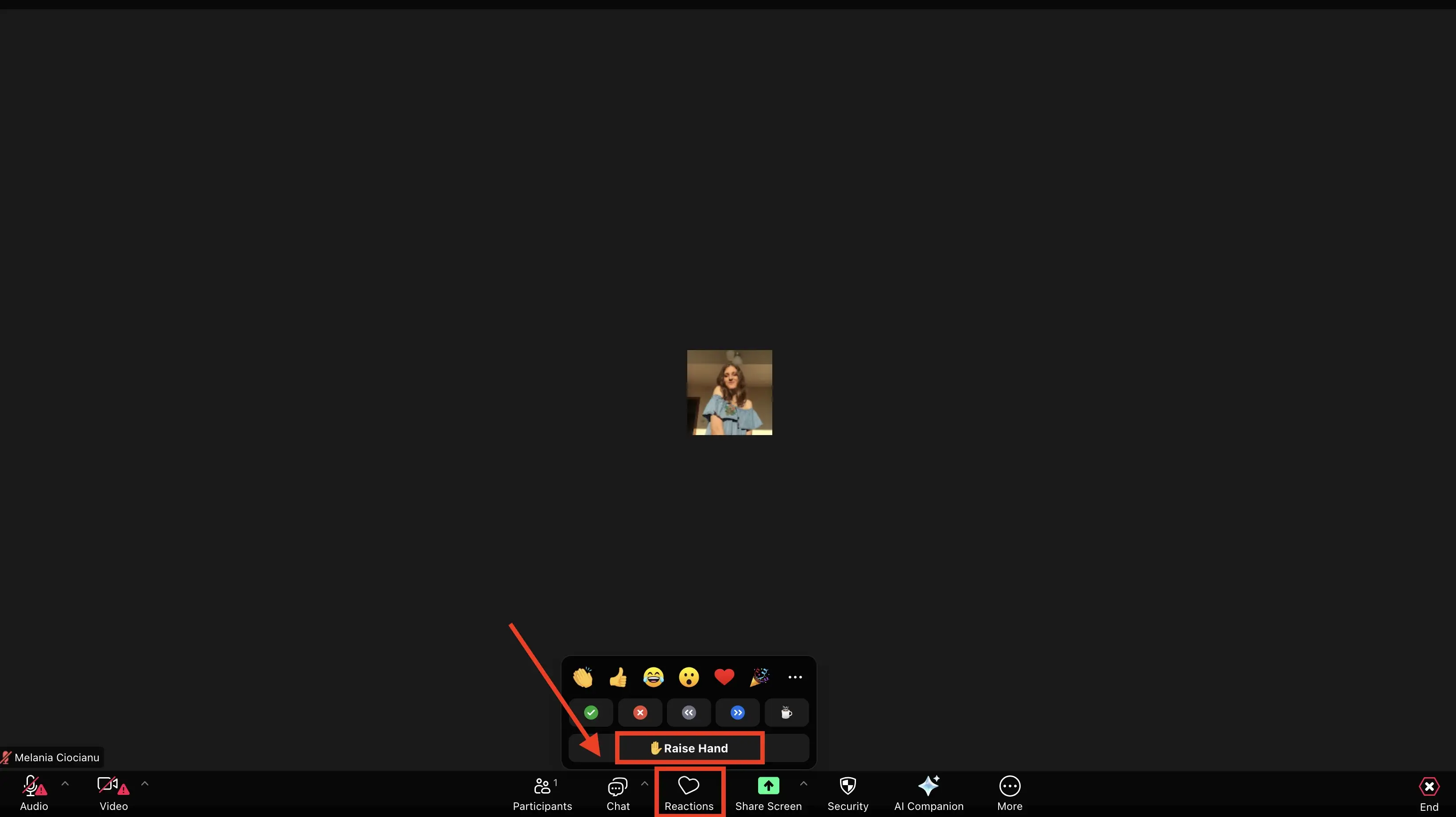 Raise hand button in the Zoom web app