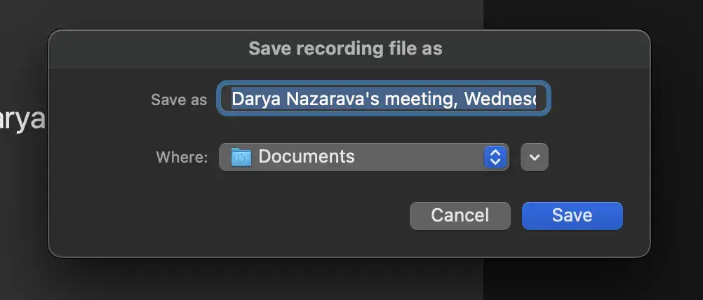 Save recording file of Webex meeting locally in Documents on Mac