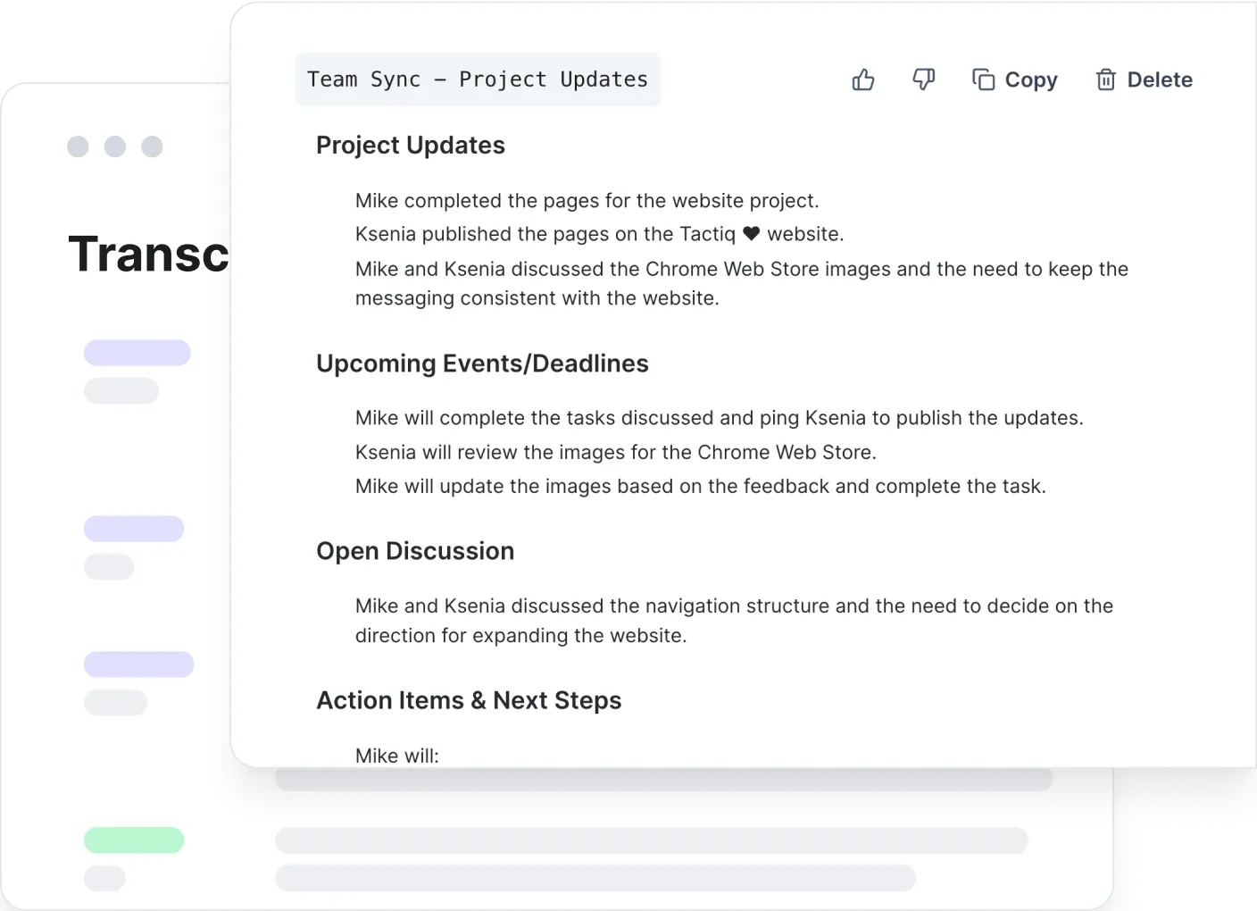 Tactiq project updates