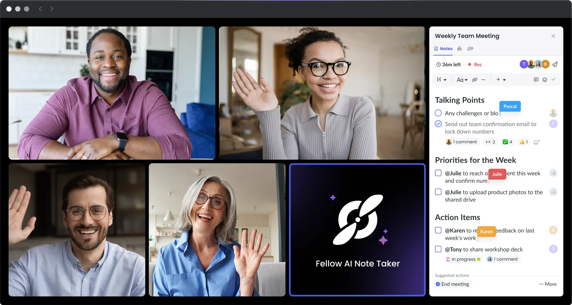 Fellow weekly team meeting collaborative agenda