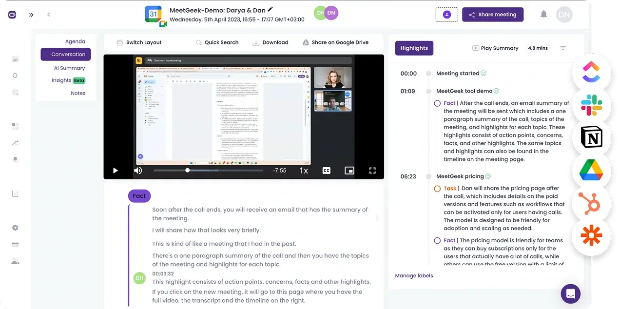 MeetGeek integration apps 