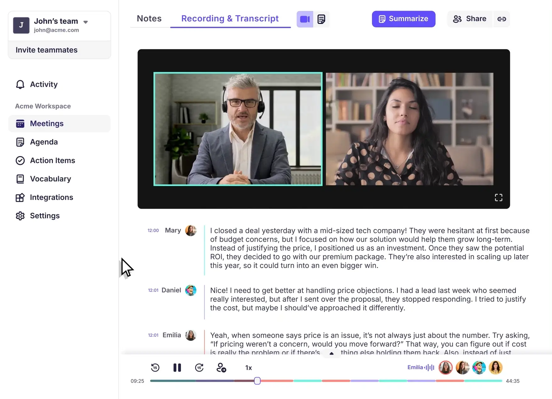 Krisp recording and transcript