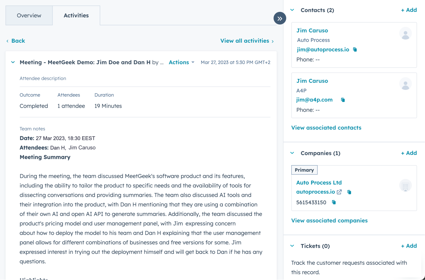 meetgeek integration with hubspot