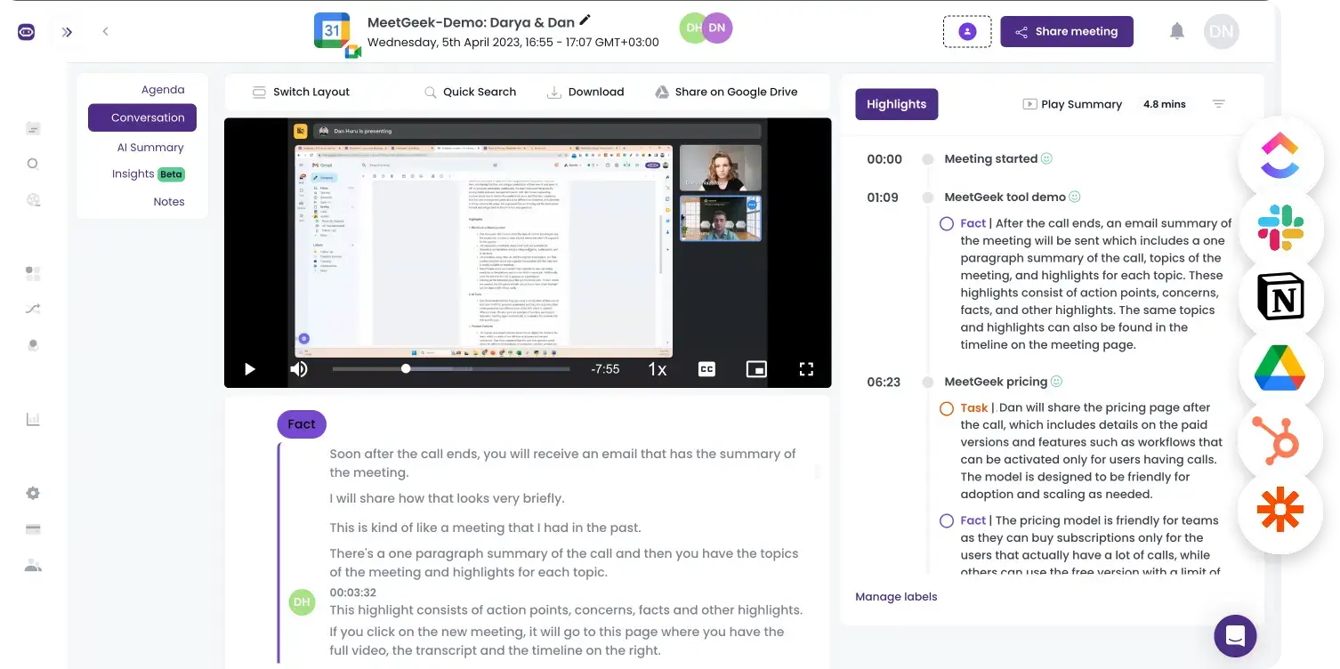 MeetGeek's AI-powered summaries help your sales team make more informed decisions