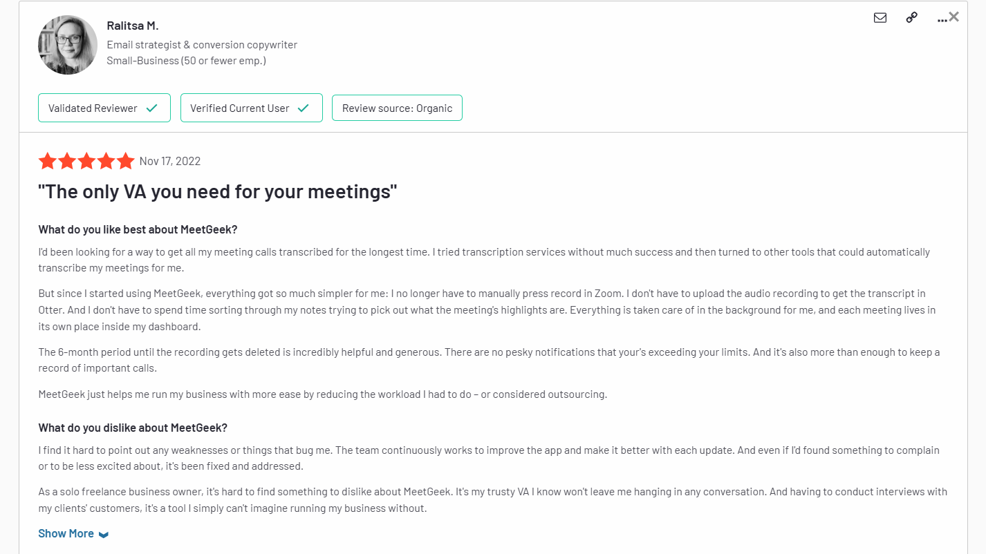 MeetGeek provides reliable transcription services