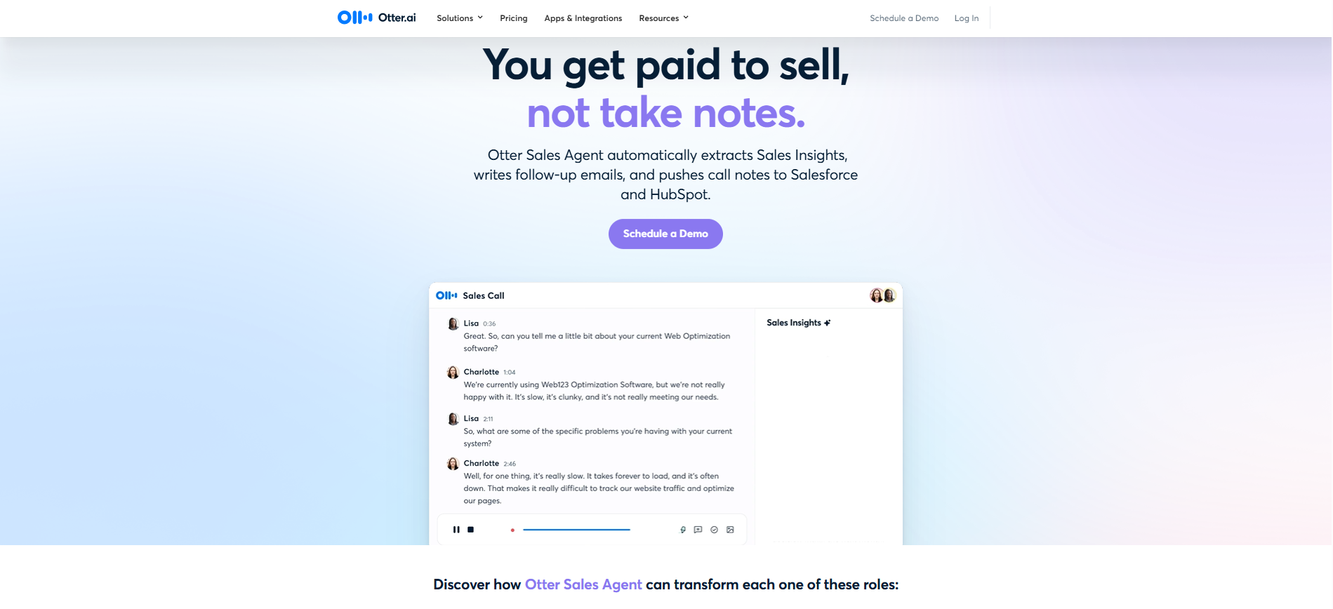 Otter AI's sales tools are only available in the Enterprise plan