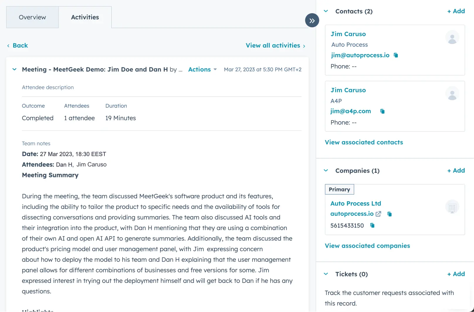 meetgeek integration with hubspot