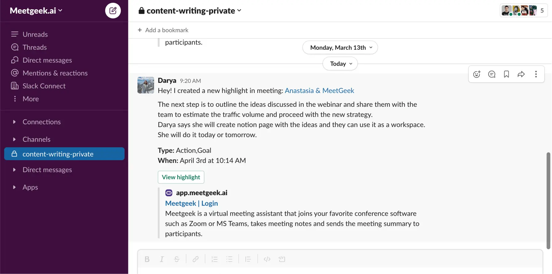 meetgeek integration with slack