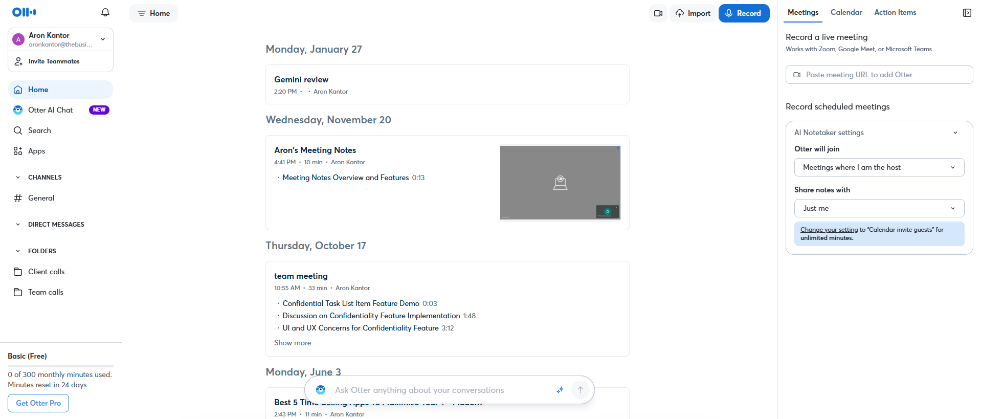 Otter AI's user interface