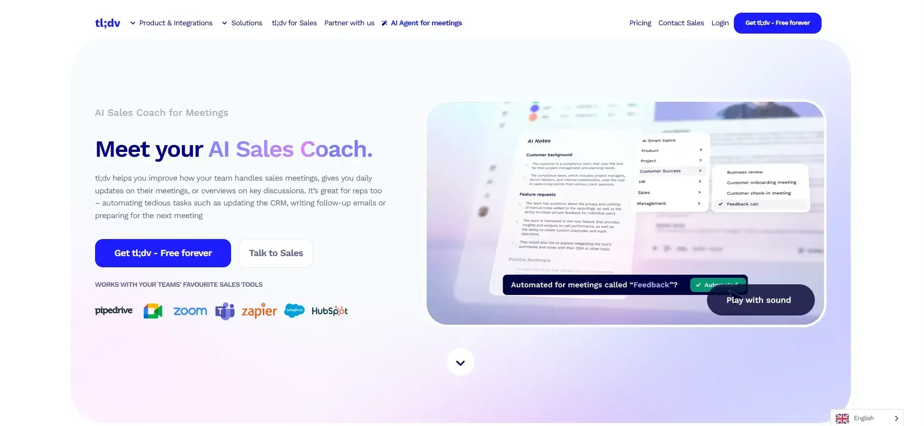 tl;dv is one of the top Gong competitors for sales reps