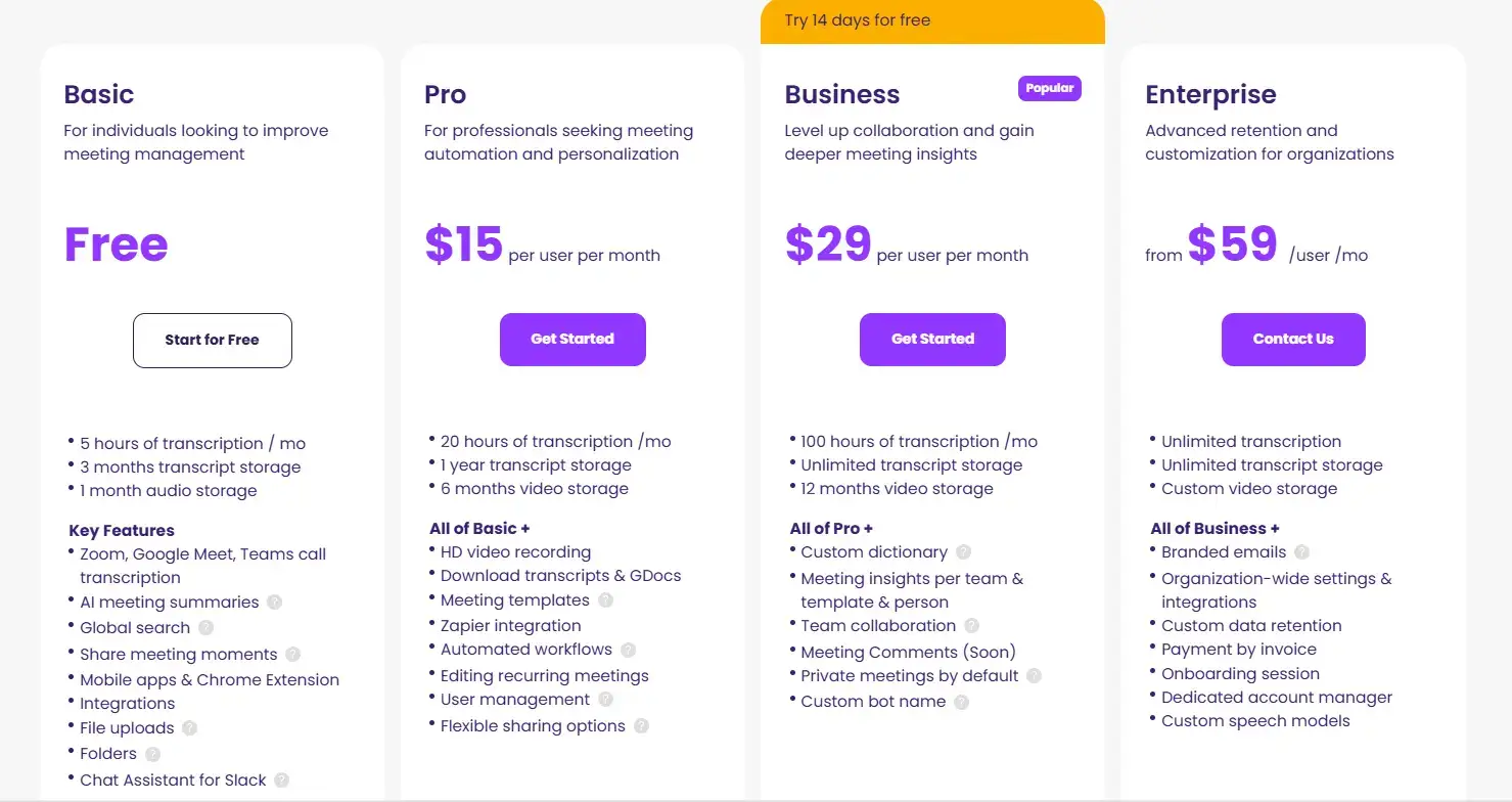 MeetGeek's pricing