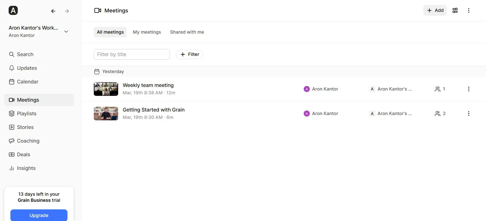 Grain's user interface
