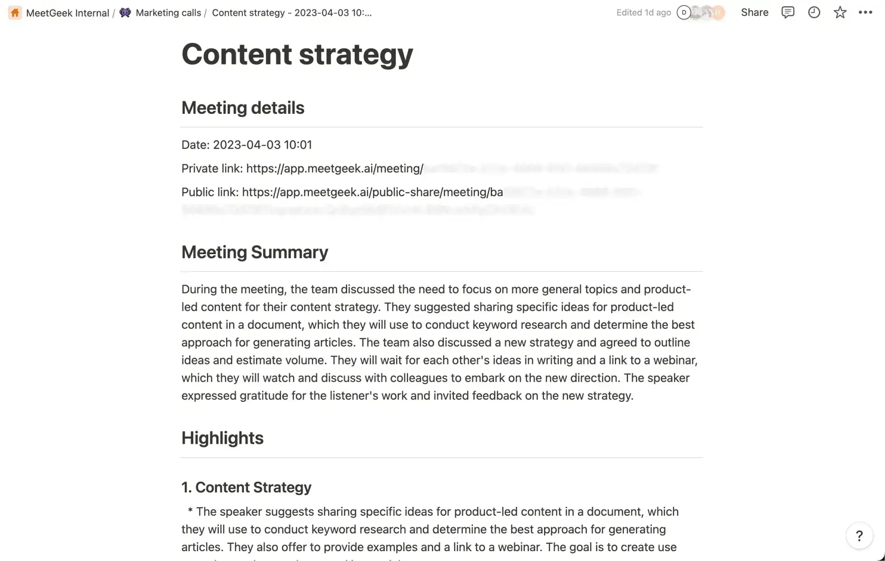 intégration de meetgeek avec notion