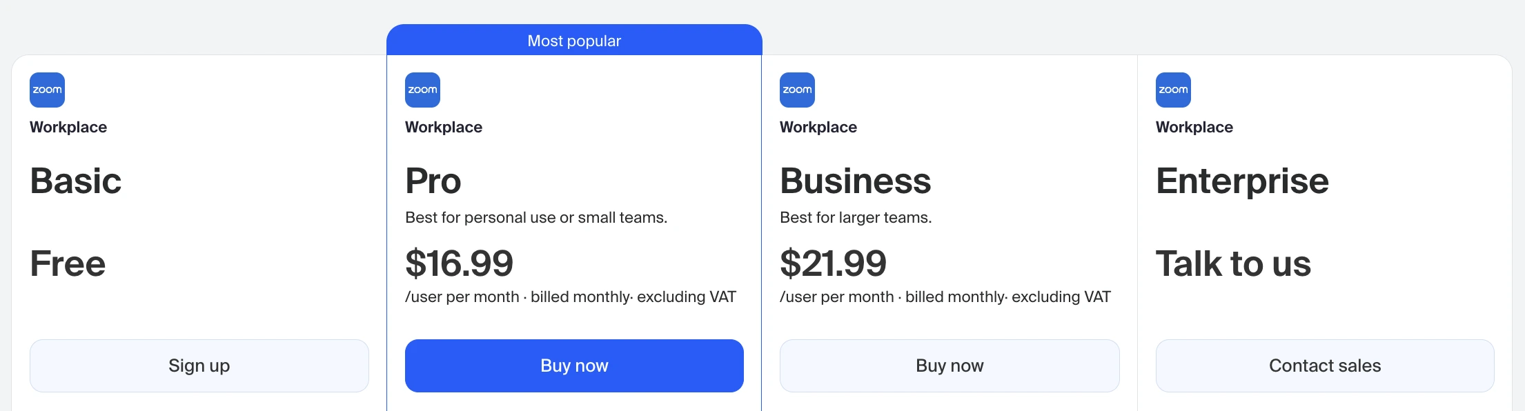 Zoom Workplace pricing plans 