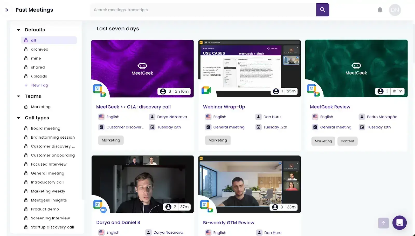 MeetGeek searchable meeting library