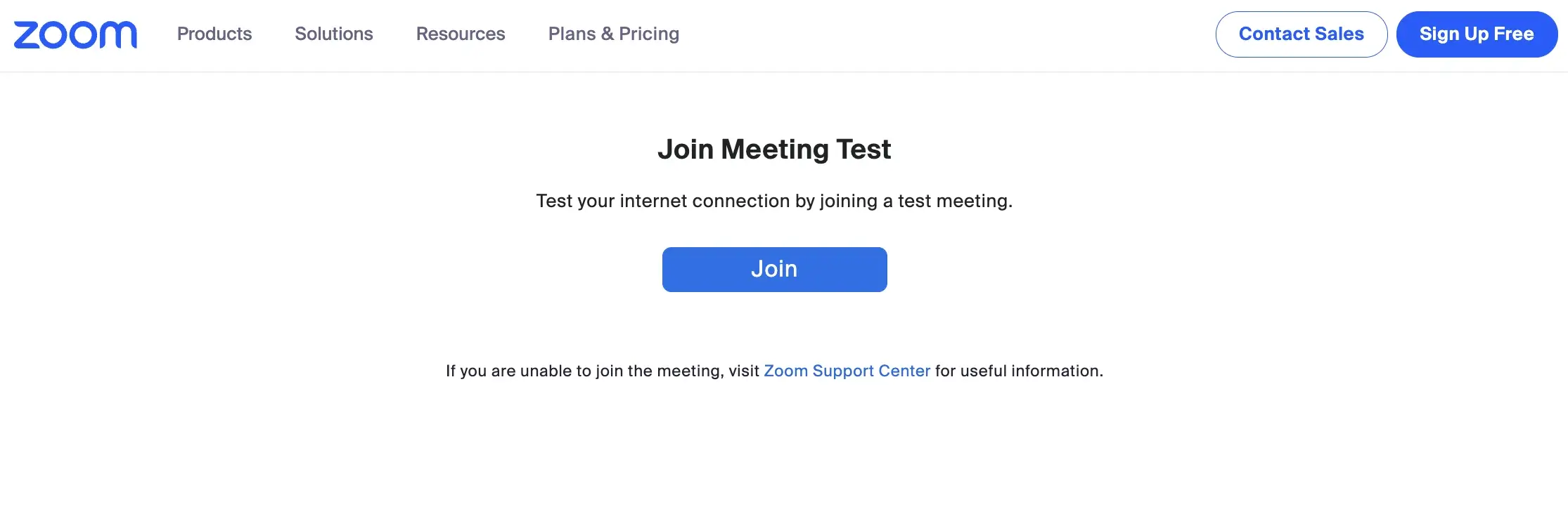 Join Zoom test meeting from Zoom website