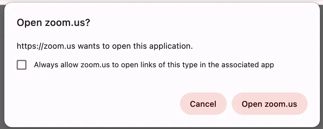 Pop-up asking if you want to open the Zoom app before Zoom test meeting