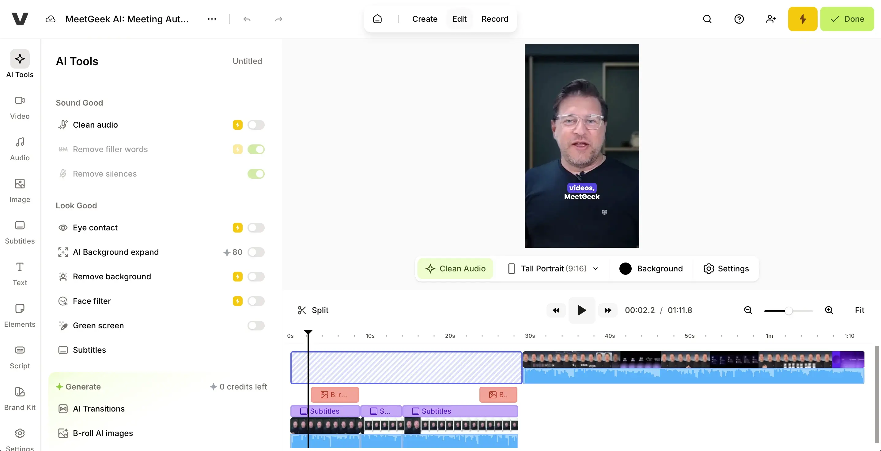 VEED editor with MeetGeek short video