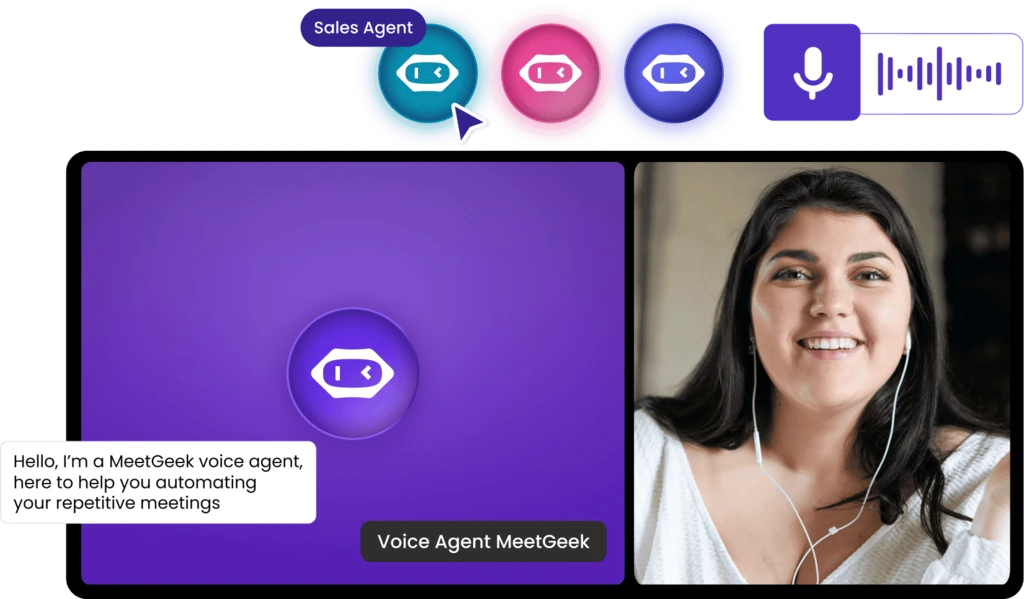 Meeting with MeetGeek AI Voice Agent, with Sales Agent being selected