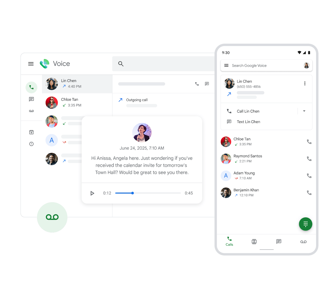 Google Voice interface on desktop and mobile