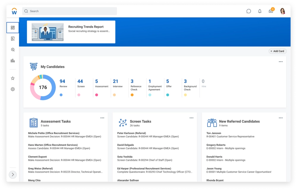 Workday homepage with overview of candidates and tasks