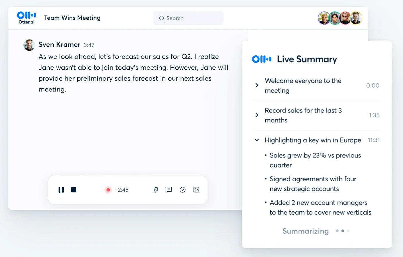 Otter AI Team Wins Meeting transcription and live summary