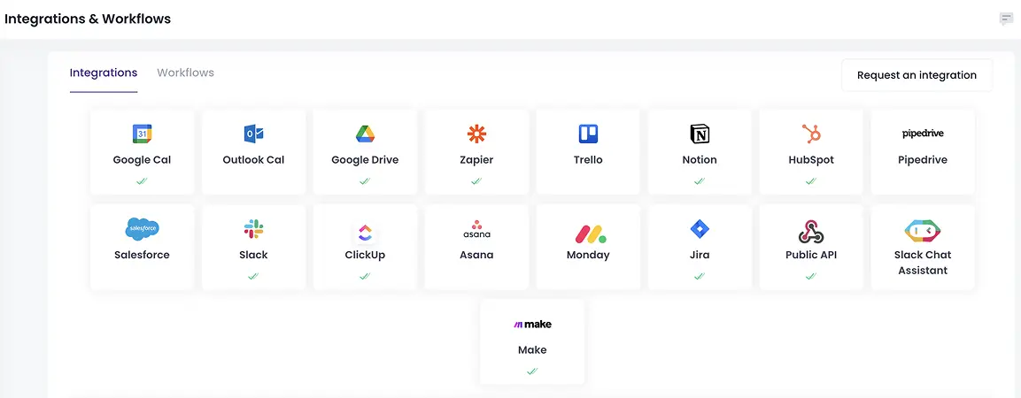 MeetGeek list of integrations