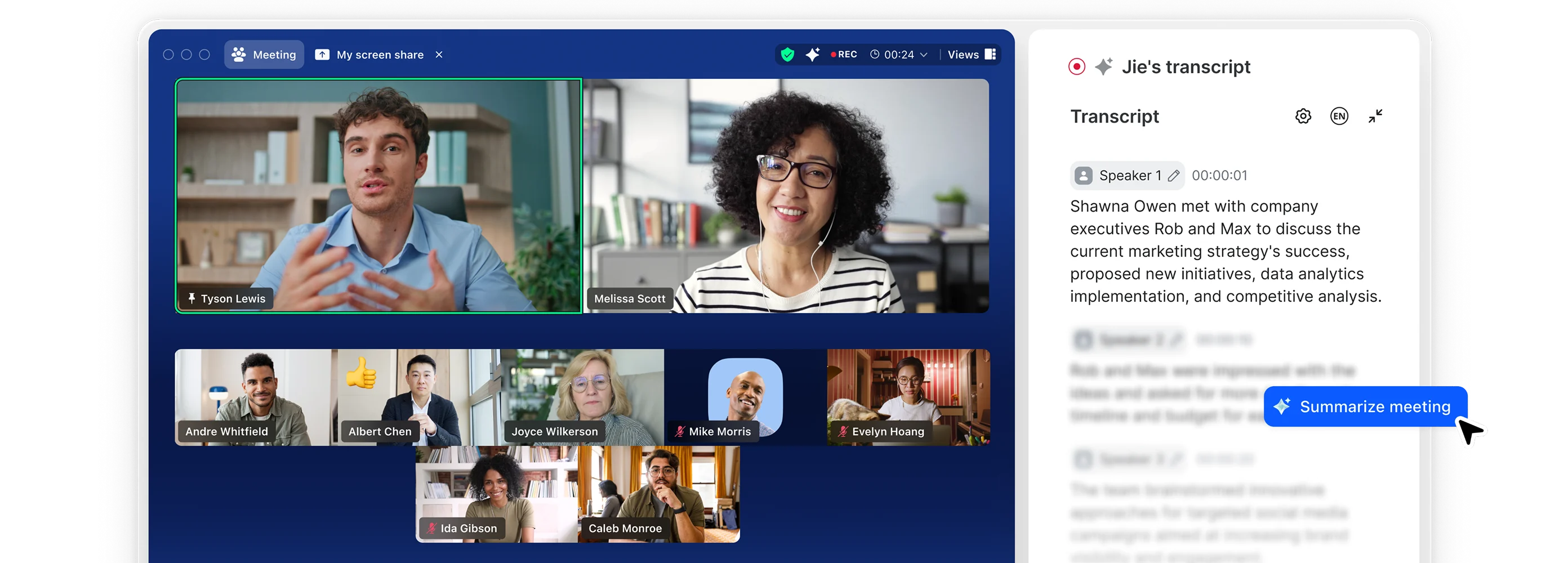 Zoom video call with live transcript