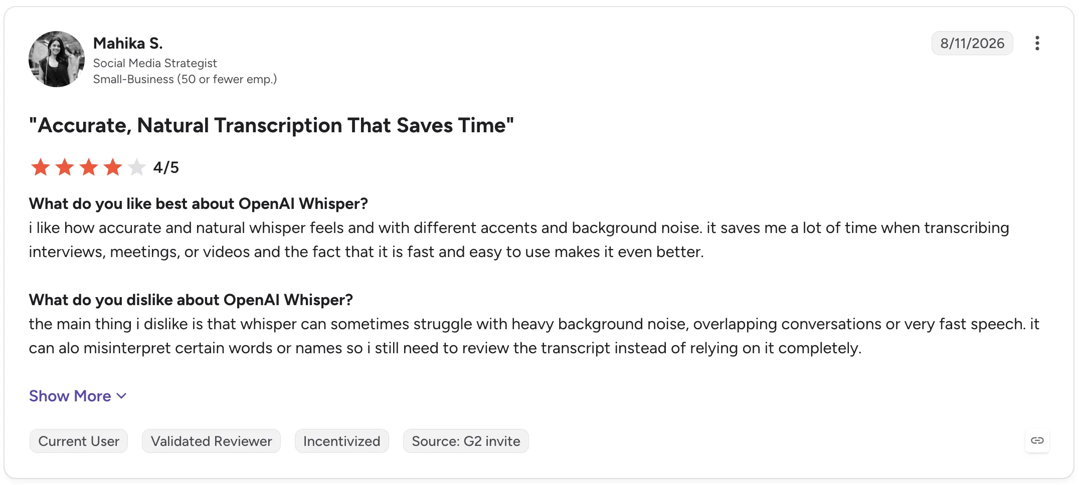 OpenAI Whisper G2 review