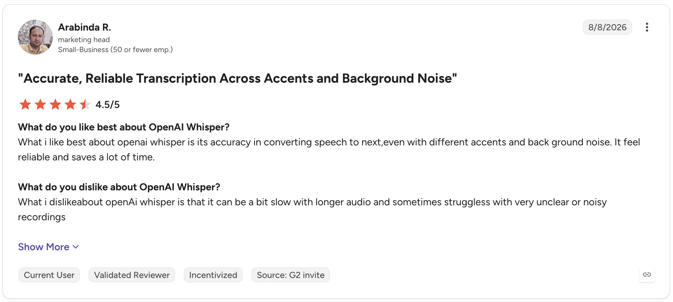 OpenAI Whisper G2 review